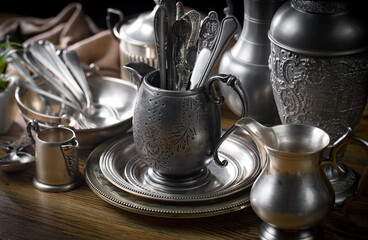 Silverware on an old background.