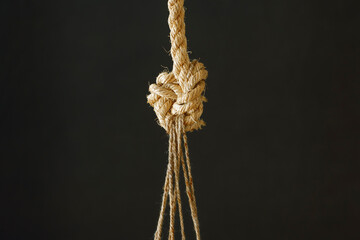 The connection of a twisted rope and several ropes with a knot. Teamwork, communication, help.