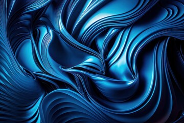 Blue abstract background with waves and curves , generative ai