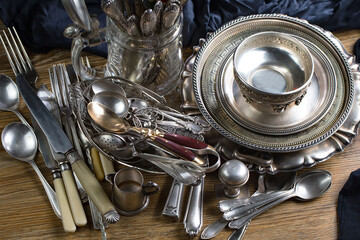 Silverware on an old background.