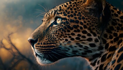 A beautiful close-up portrait of a leopard. Generative AI