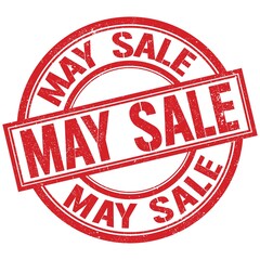 MAY SALE written word on red stamp sign
