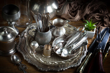 Silverware on an old background.