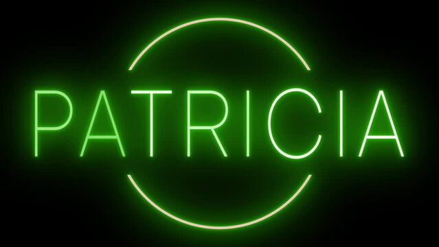 Flickering green retro style neon sign glowing against a black background