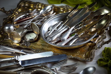 Silverware on an old background.