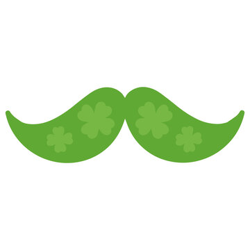 Green mustache with four-leaf clover. St. Patrick's mustache vector isolated image.