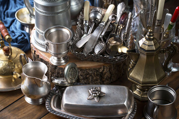 Silverware on an old background.