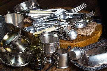 Silverware on an old background.