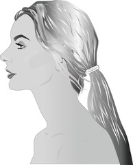 black and white vector of a beautiful blonde hair girl. 
