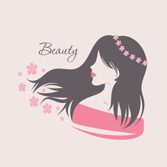 A beautiful girl in a hand-drawn style. The concept of beauty, tenderness and femininity. Vector design