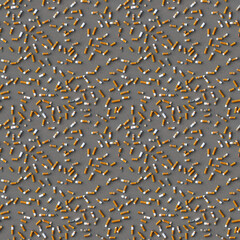 Generative ai. Lots of cigarette filters on a gray surface. Seamless texture