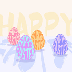 Happy easter text eggs. Modern trendy distort word form egg shape vector.