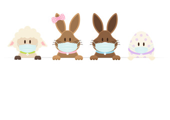 Schaf 2 Osterhasen Mädchen/Junge & Osterei Maske Karte