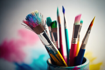 Fototapeta premium Colorful Paint Brushes with isolated white background. Created with Generative AI Technology
