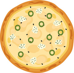 Tasty double cheese pizza flat illustration