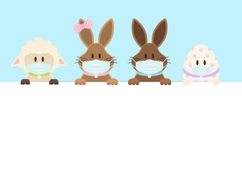 Schaf 2 Osterhasen Mädchen/Junge & Osterei Maske Karte Himmel