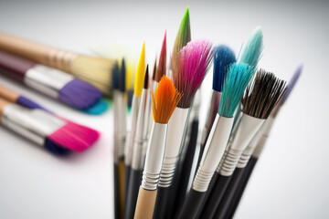 Fototapeta premium Colorful Paint Brushes with isolated white background. Created with Generative AI Technology