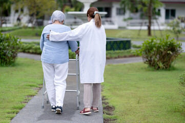 Caring for elderly women in nursing homes.