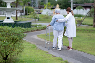 Caring for elderly women in nursing homes.