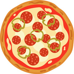 Tasty pizza with pepperoni flat illustration