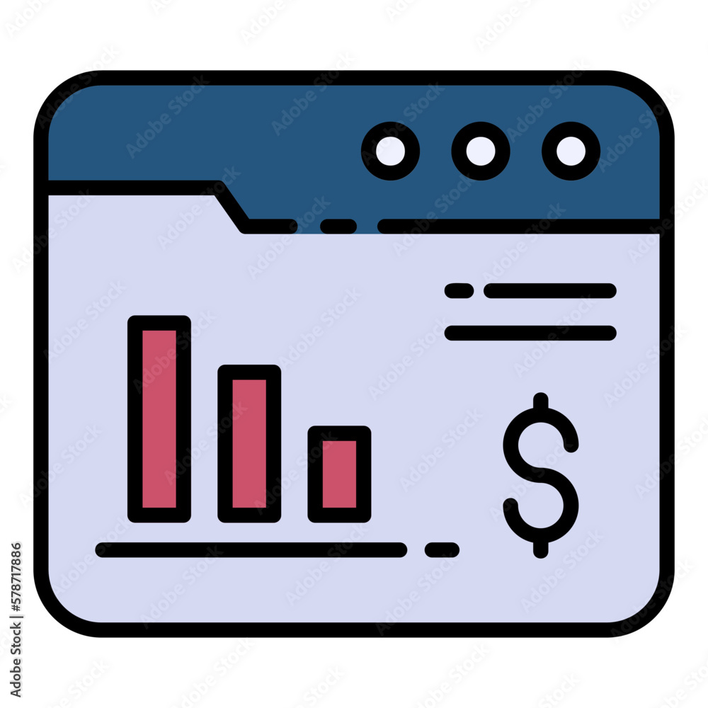 Poster internet browser dollar with stats concept stock illustration, web finance dashboard vector icon des