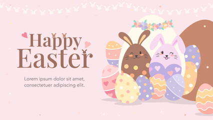 Happy Easter Good Friday theme illustration. Sweer pastel color spring season holiday celebration greeting banner template.