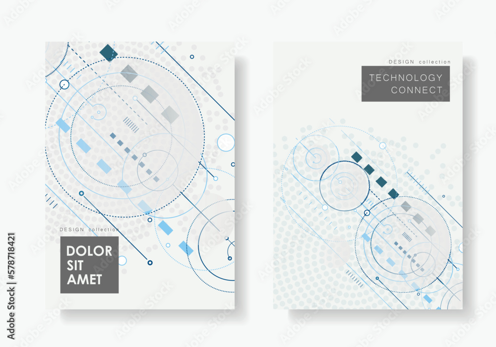 Fototapete Arrow communication dynamic interface. Circles and lines and squares digital technology background. Digital template connection. Vector concept structure elements