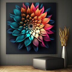 colorful flower. for canvas print interior wall decor furniture modern design style pillow couch with petals on the picture image lotus pattern fractal Generative AI 