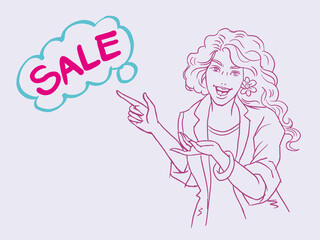  illustration of a girl and sales vector for card decoration illustration