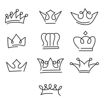 Hand drawn crowns logo and icon design set collection