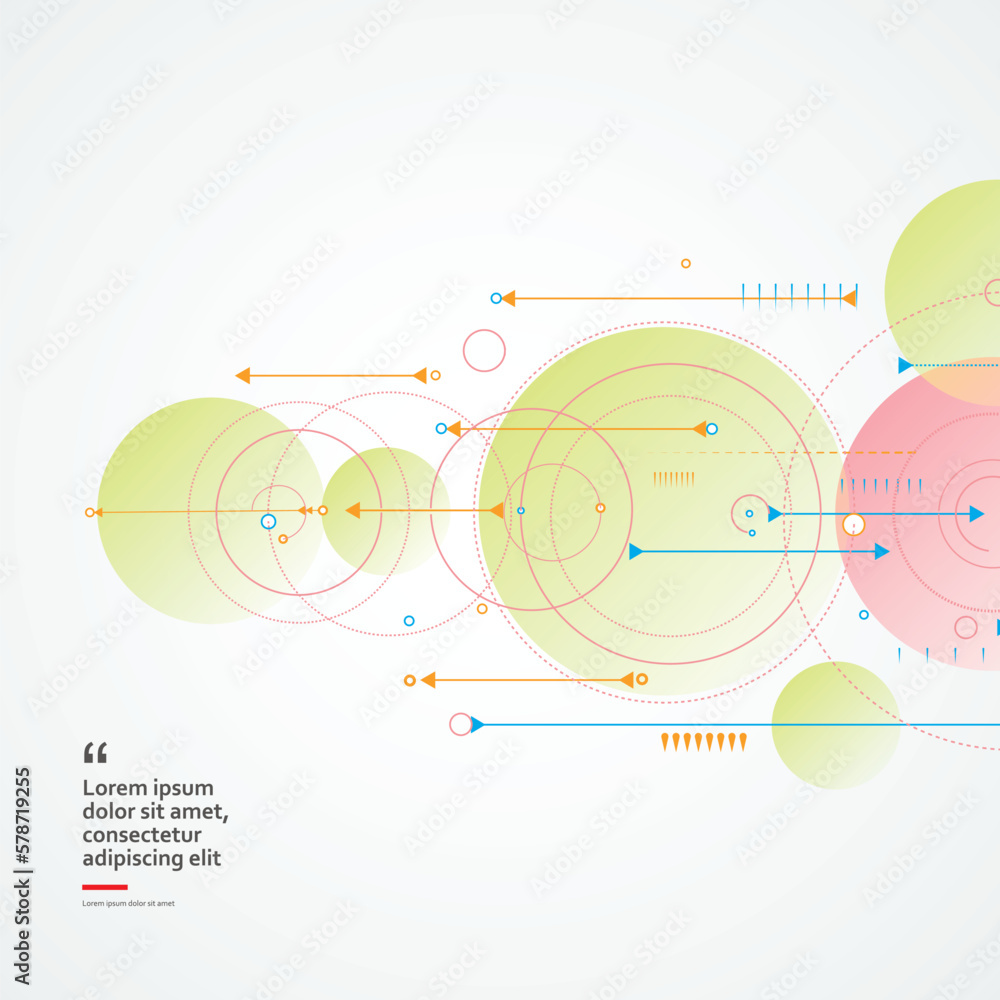Poster Vector circles abstract design connect background. Pattern science with dots and lines and arrows. Technology data graphic connectivity. Geometric abstraction dynamics design