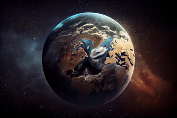 Fototapeta na wymiar Planet Earth viewed from space. Realistic ilustration. Generative ai