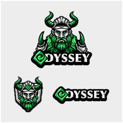 Viking Mascot Logo with Horned Helmet and Green Accents