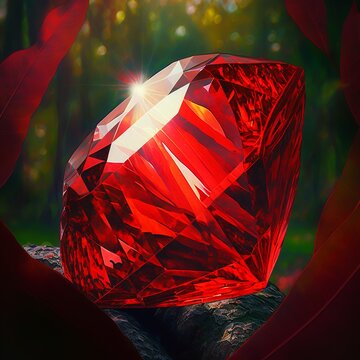 diamond on red in nature bright shine shaped strais business carat little triangle gem jewelry luxury crystal earth plants landscape ruby Generative AI