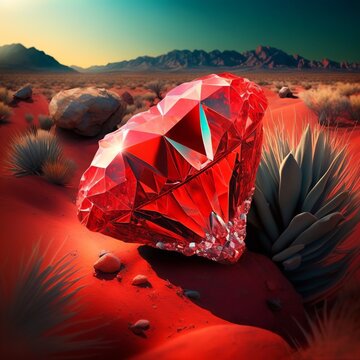 diamond on red in nature bright shine shaped strais business carat little triangle gem jewelry luxury crystal earth plants landscape ruby Generative AI