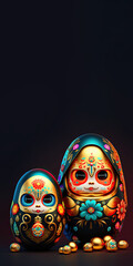 3D Render of Cute Baby Face Cartoon Egg Or Matryoshka Doll Against Brown Background And Copy Space. Easter Day Concept.