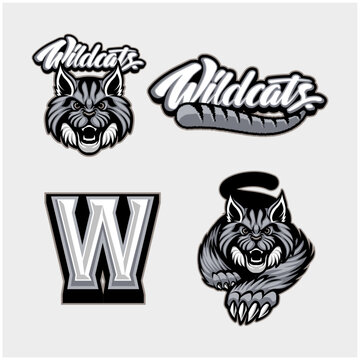 Wildcats Logo Set with Aggressive Wildcat Mascot and Various Logo Types