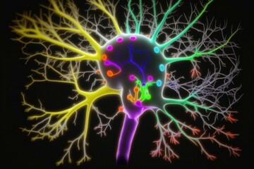 Brain neuron multicolor background. Generative AI