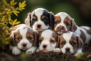 Photograph of a Litter of Adorable Puppies. Generative AI