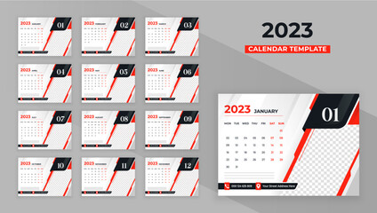 Desk calendar template 2023. Office Calendar design vector.