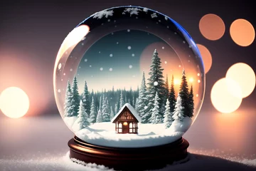 Fotobehang snow globe illustration, snowy, winter elements. Generative ai © Oleg_Yakovlev