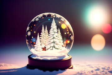 Fototapeta na wymiar snow globe illustration, snowy, winter elements. Generative ai