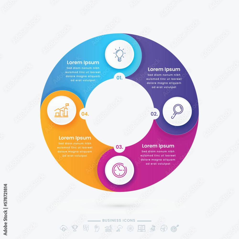Poster circular infographic diagram with business icons and 4 options. can be used as workflow, presentatio