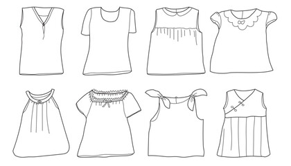 Set of hand drawn doodle. kids clothing.