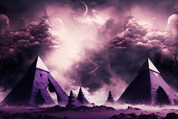 Purple clouds and pyramids. Generative AI