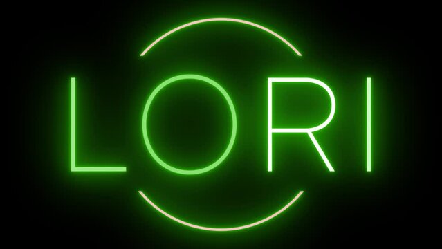 Flickering green retro style neon sign glowing against a black background