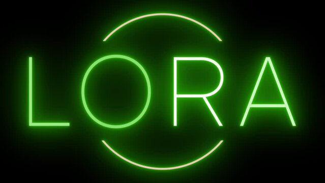 Flickering green retro style neon sign glowing against a black background