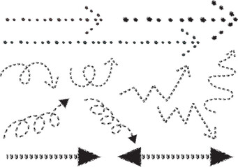モノクロの手描き風点線矢印セット