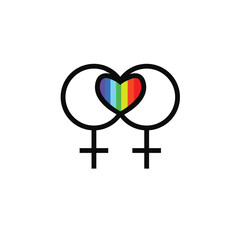 Lesbian Couple with heart Rainbow Logo