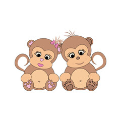 little monkeys boy and girl cute sit side by side snuggled up to each other toddlers cartoon picture vector image 